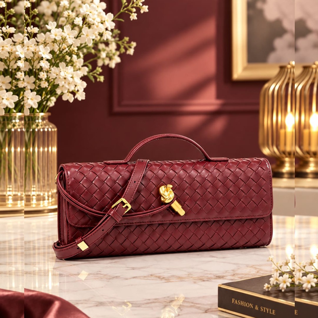 Woven Bag, Single-Shoulder Baguette Style, Niche High-End Horizontal Handbag, Evening Bag, Crossbody Versatile Bag, Fashionable and Exquisite.
