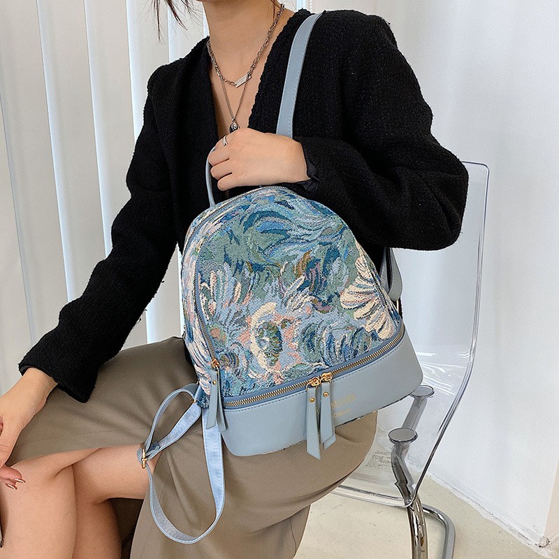 Oil Painting Backpack Women's Autumn 2025 New Fashion Mini Small Backpack Niche Design Multi-use Casual Backpack..