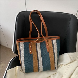 Korean style large capacity women's shoulder bag 2023 new simple vertical stripes casual tote bag fashion handbag