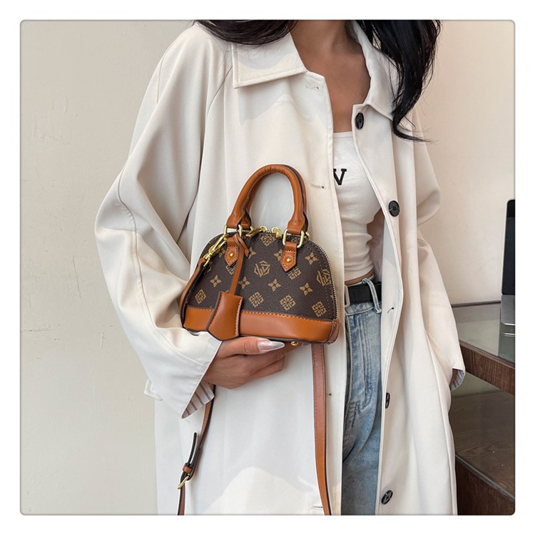 Cross-border retro print contrast color shoulder bag casual versatile shell bag commuter advanced version fashion bag