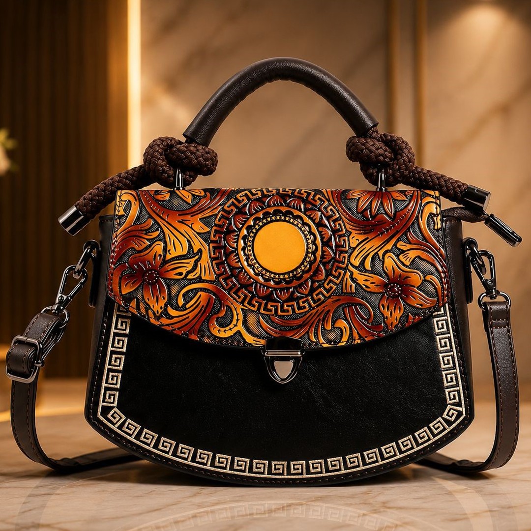 Handbag Retro Carved Texture All-match Cross-border Shoulder Bag Large Capacity Ethnic Style Middle-aged Bag Women's Foreign Trade.