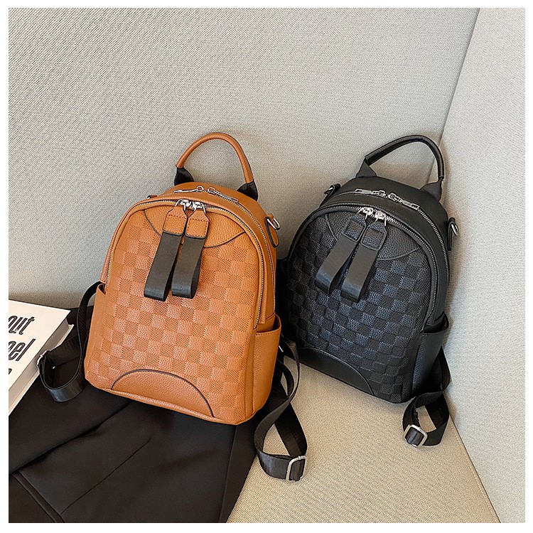 2024 New Plaid Women's Fashion Backpack PU Leather High-end Travel Mini Simple Trendy Women's Backpack